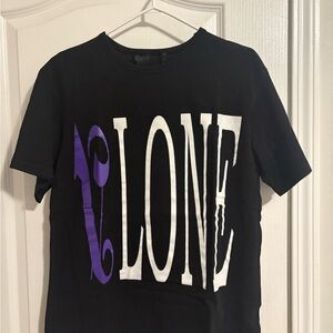 Palm Angels Black Tee with Purple & White VLONE Graphic